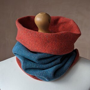 Reversible merino wool snood orange and blue image 8