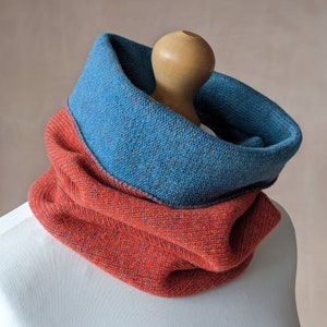 Reversible merino wool snood orange and blue image 2