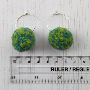 Pom pom earrings lime green and blue image 2