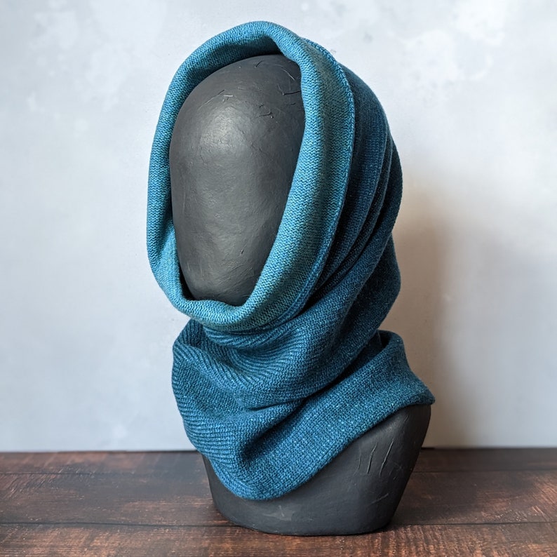 Reversible merino wool snood two tone blue image 3