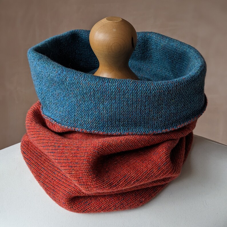 Reversible merino wool snood orange and blue image 7