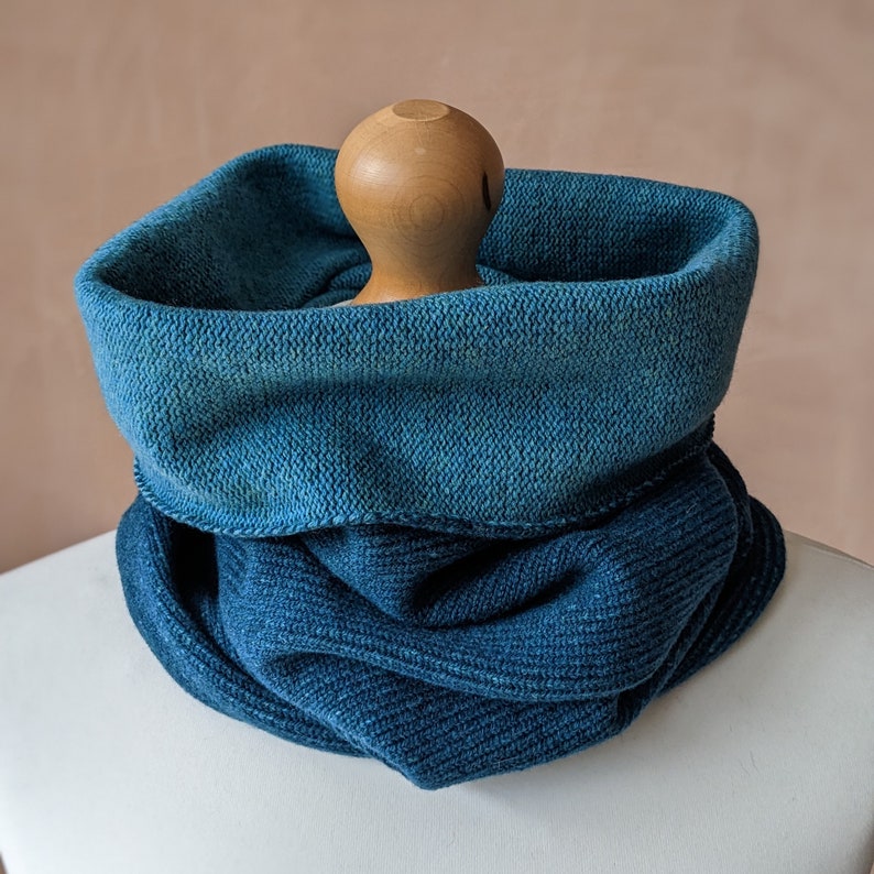Reversible merino wool snood two tone blue image 1