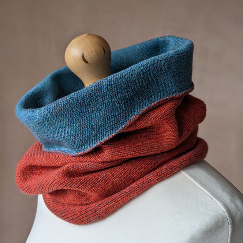 Reversible merino wool snood orange and blue image 5