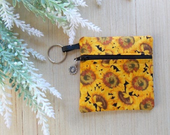 Sunflower Ear Bud Case - Sunflower Coin Purse - Sunflower Key Chain - Teen Stocking Stuffer - Sunflower Gift - Sunflower Mini Purse Bag