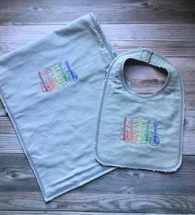 Nashville guitar baby bib guitar baby blanket guitar burp cloth guitar bundle gift set READY TO SHIP guitar teether guitar bandana bib