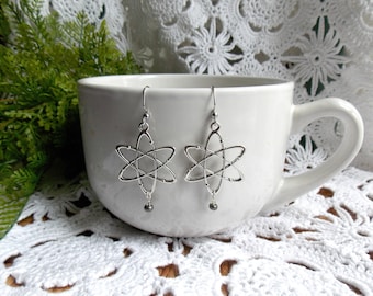 Atom Earrings - Silver Tone Science Dangle Earrings, Chemistry Teacher Gift