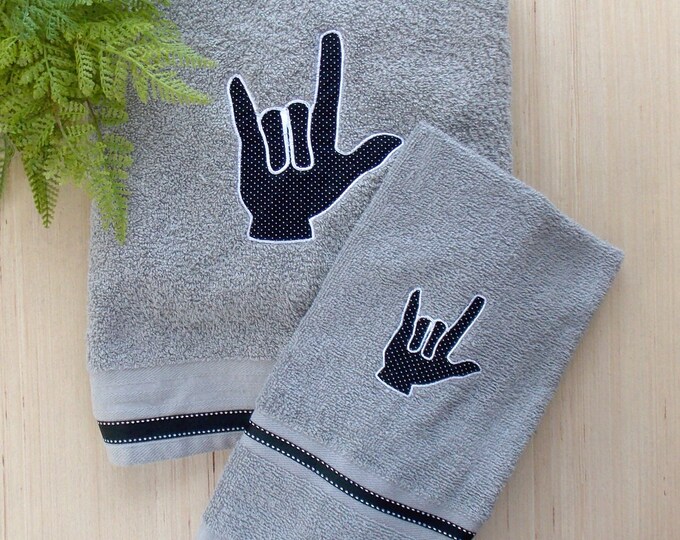 ASL Sign Language I Love You Hand Symbol Towel Set Bath Decor Sign