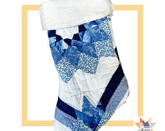 Blue & White Quilted Christmas Stocking