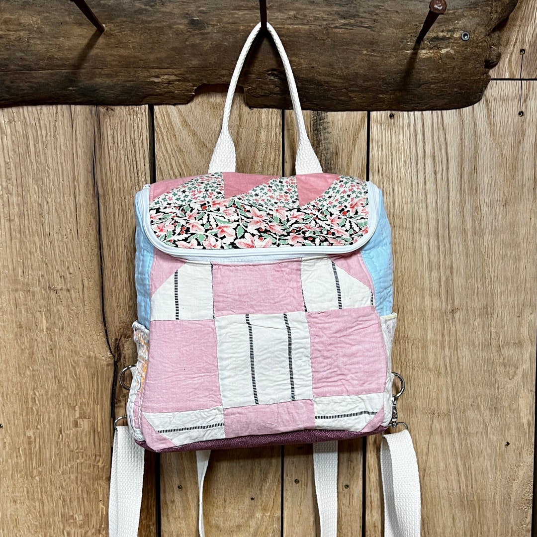 Pink & Blue Vintage Quilt Backpack - Etsy