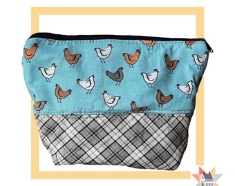 Chickens & Plaid Lined Zipper Pouch