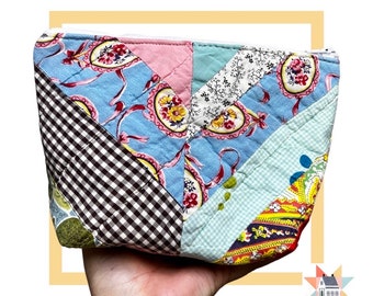 Vintage Crazy Quilt Zipper Pouch, Fully Lined