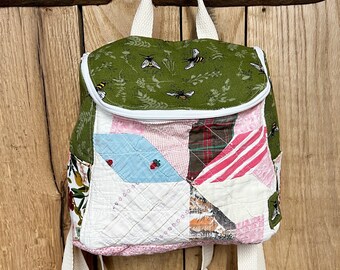 Vintage Quilt & Bees Mini Backpack / Purse / kids size