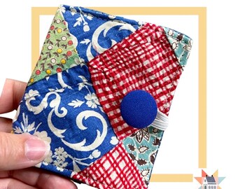 Vintage Blue & Red Quilt Card Slot Wallet