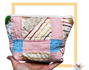 Vintage Quilt Zipper Pouch, Fully Lined