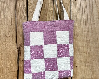 Vintage Purple Quilt Small Purse / Tote Bag