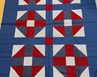 Red White & Blue Quilt Top, 52x72 inches