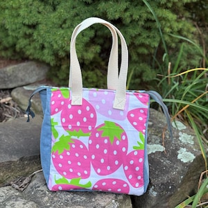 Insulated Waterproof Strawberry & Denim Lunch Bag