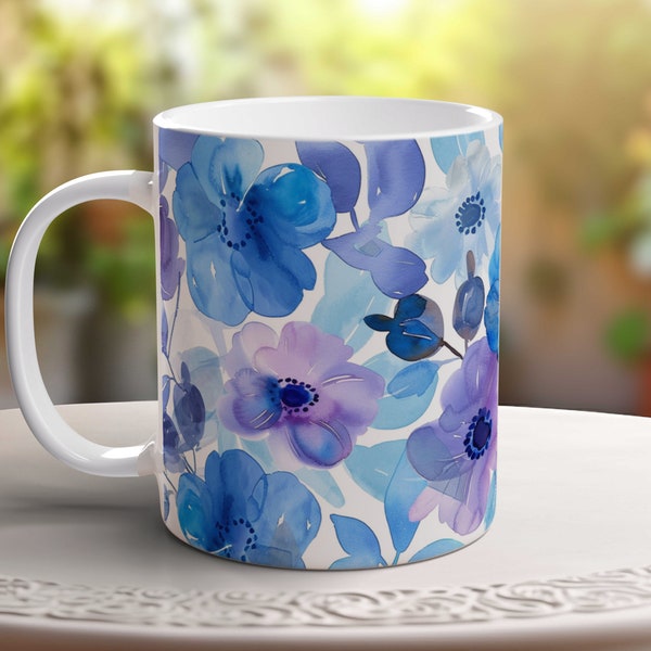 Tasse florale, tasse printanière, tasse au design aquarelle, cadeau pour maman