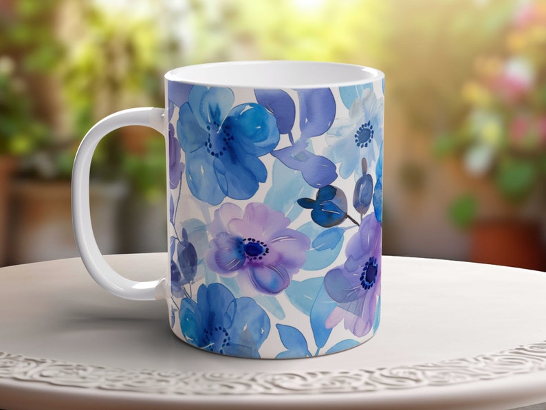 Floral Mug, Spring Cup, Mug in Watercolor Design, Gift for Mom zdjęcie 1