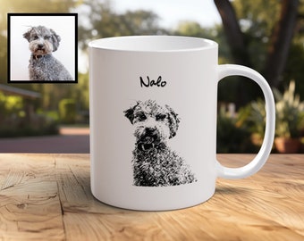 Personalisierte Haustiertasse mit Haustierfoto + Name, Skizzendesign, Individuelle Tasse, Hundetasse für Hundepapa, Katzentasse