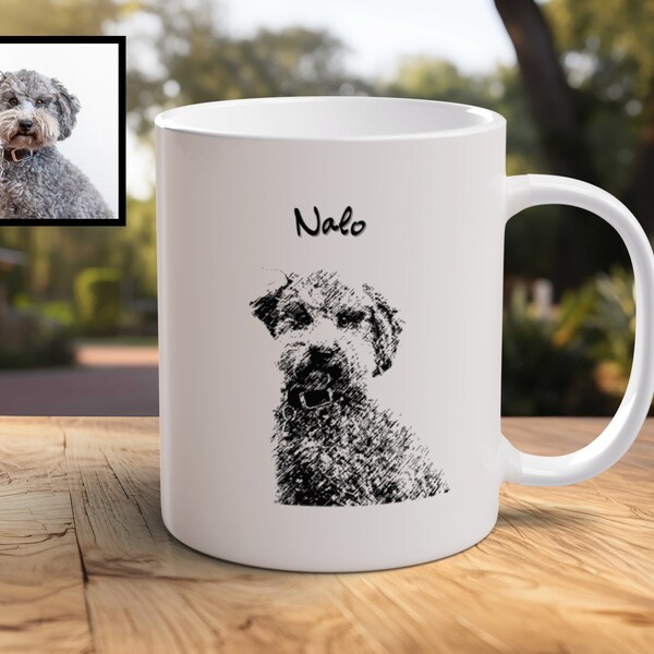 Personalisierte Haustiertasse mit Haustierfoto + Name, Skizzendesign, Individuelle Tasse,Hundekaffeetasse für Hundepapa, Katzentasse