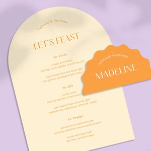 SZABLON MENU weselnego Arch - Piękny półokrągły, edytowalny szablon karty menu na wydarzenie i wesele. Natychmiastowe pobranie karty do druku
