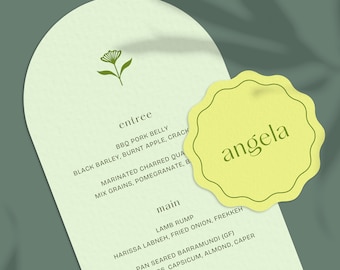 Boho Arch Wedding Menu Template with Flower Icon (Editable Canva Printable Card)