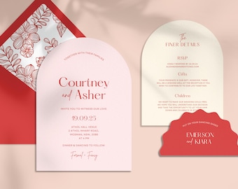 Arch Wedding Invitation Template: Modern Boho Wave Invite (Editable Canva Design)