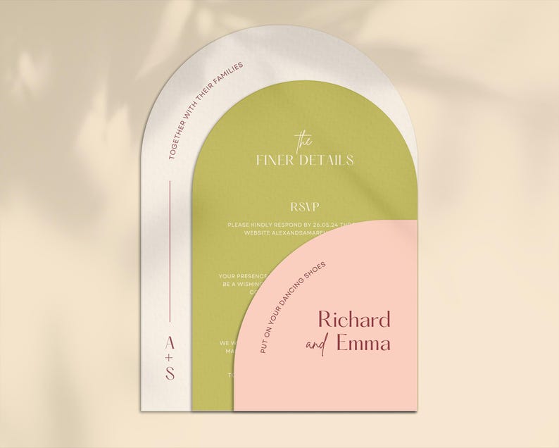 Modern Arch Wedding Invitation Template: Boho Stationery Suite ...