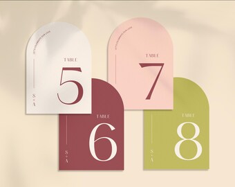 Arch Wedding Table Number Template: Half Circle Event Decor Card (Editable Canva Design)