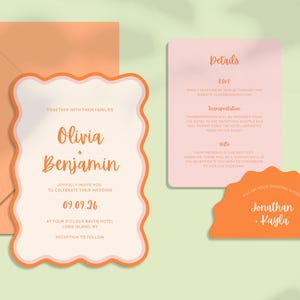 WAVE WEDDING INVITATION Template - Modern Fun Aesthetic Bundle Wedding Template Elegant Personalized Invite Instant Download Printable Card