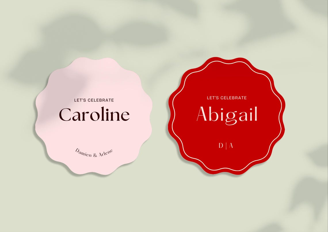 Circle Wave Wedding Place Card Template: Round Wavy Name Card (editable ...