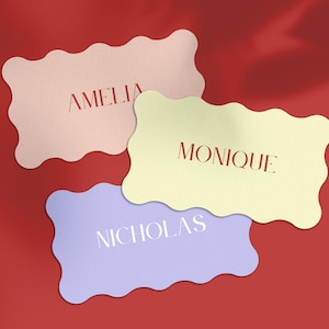 Modello moderno per segnaposto "WAVE" - Modello Canva con estetica boho moderna e lussuosa per eventi e matrimoni. Scarica subito il modello stampabile.