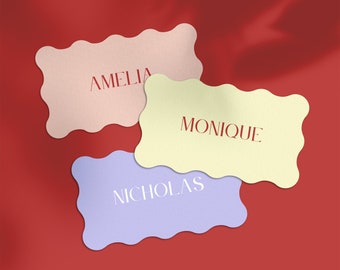 Modello di segnaposto Boho Wave: moderno biglietto da visita per gli ospiti per matrimoni (design Canva modificabile)