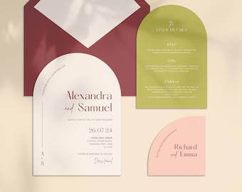 Modern Arch Wedding Invitation Template: Boho Stationery Suite (Editable Canva Printable Card)