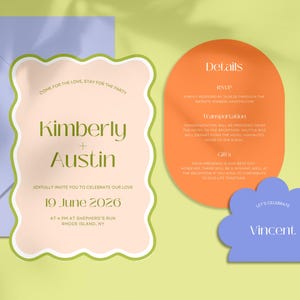 Modello di invito per matrimonio Wave ARCH - Modello di matrimonio moderno, divertente ed estetico, elegante invito personalizzato, download immediato, biglietto stampabile