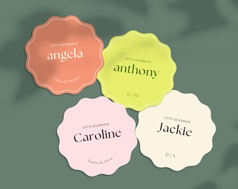 Modello per segnaposto per matrimonio Circle Wave: biglietto da visita rotondo e ondulato (design modificabile Canva)