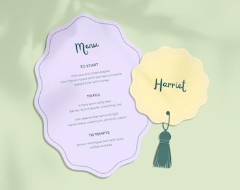 Wave Wedding Menu Template: Modern Round Wavy Design (Editable Canva, Printable Card)