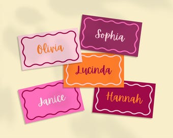 Wave Place Card Template: Rectangle Wedding Name Card (Editable Canva Design)