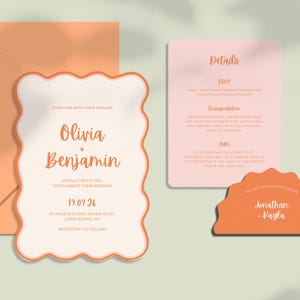 WAVE WEDDING INVITATION Template - Modern Fun Aesthetic Bundle Wedding Template Elegant Personalized Invite Instant Download Printable Card