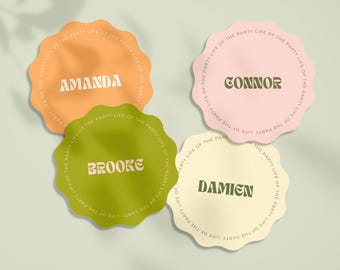 Round Wave Place Card Template - Chic Wedding Seating (Editable Canva)