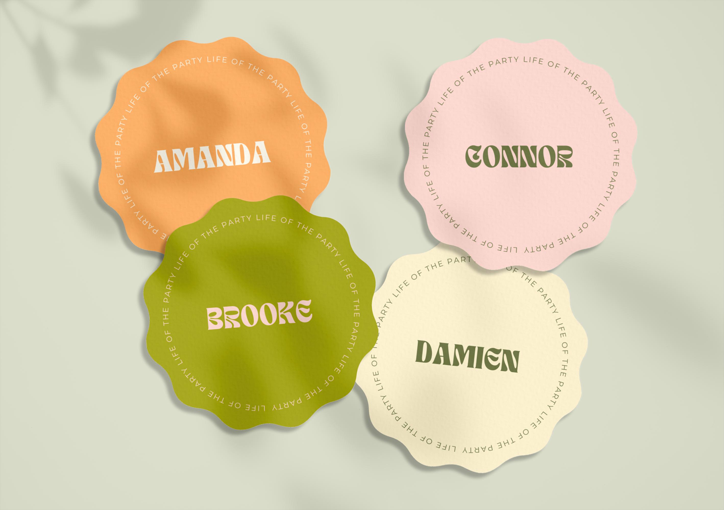Modello per segnaposto Circle WAVE - Divertente ed elegante segnaposto rotondo per matrimoni ed eventi. Modello modificabile per segnaposto, scaricabile immediatamente e stampabile.