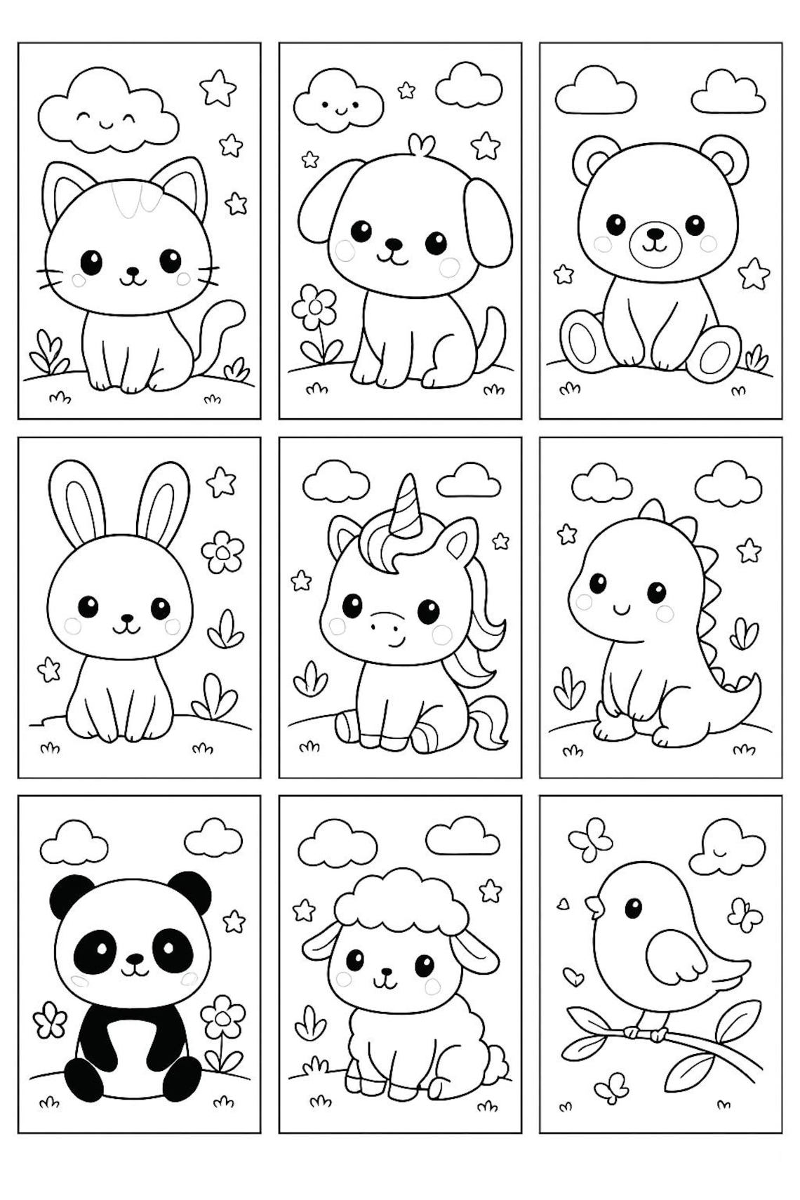 Cute Kawaii Animals Coloring Pages for Kids 10 Page Printable Coloring ...