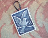 Resesrved for Cynthia - Bird of Peace - handmade ceramic tile ornament - Azure Blue with ribbon to hang