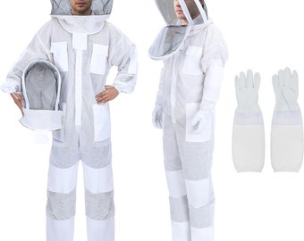 Costume d'apiculture unisexe 3 couches Ultra Mesh avec chapeau ventilé et gants anti-morsures gratuits et voile rond ventilé amovible