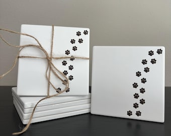 4 posavasos de piedra arenisca con forma de huella de pata: regalo para amantes de las mascotas
