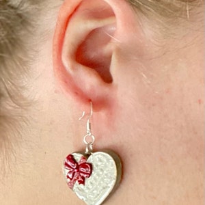 Heart chocolate box earrings/valentine hearts with silver hooks image 3
