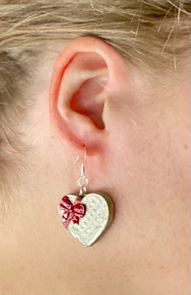 Heart chocolate box earrings/valentine hearts with silver hooks image 3