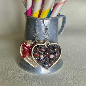 Heart chocolate box earrings/valentine hearts with silver hooks image 1