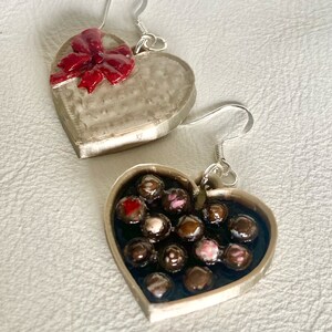 Heart chocolate box earrings/valentine hearts with silver hooks image 5